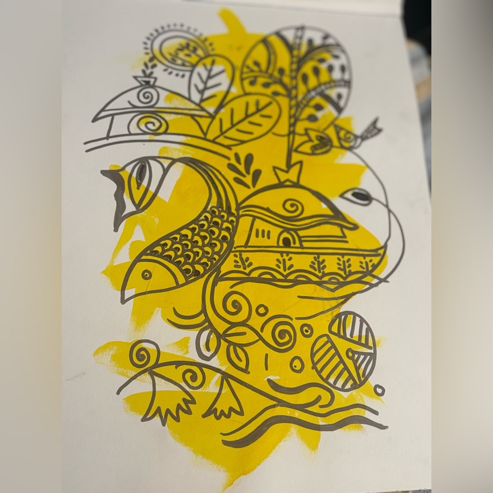 Modern Yellow and Black Abstract Art Print